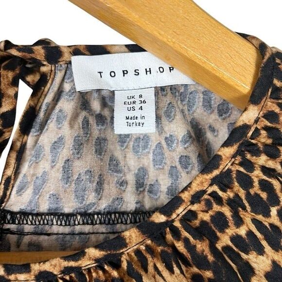 TopShop Leopard Animal Print Poplin Blouse Size 4 Small - Picture 7 of 11